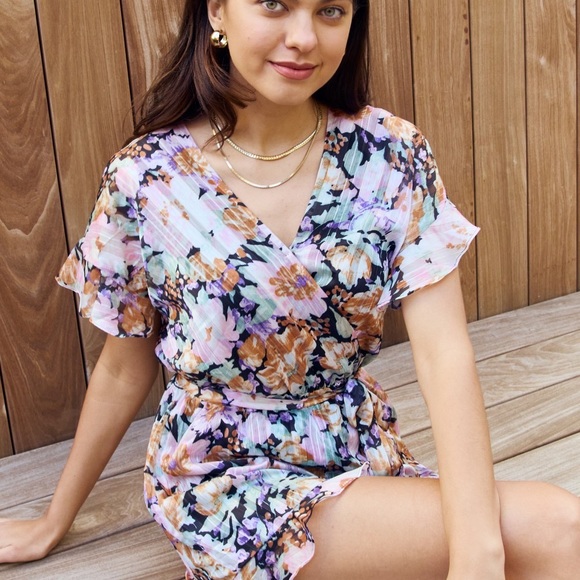 PETAL DEW FLORAL ROMPER TIE BELT FULL SIZE RUN - Picture 7 of 8